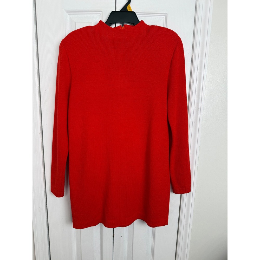 Vintage St John Marie Gray Red Knit Dress Skirt Set USA Size 8 M Holiday